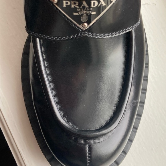 Prada Brushed Leather Black Loafers Size 38 - Picture 10 of 10